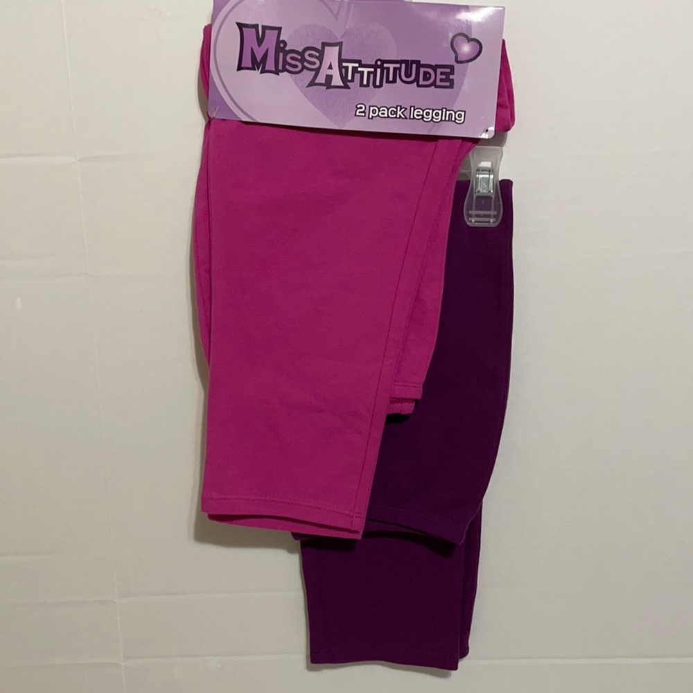 NWT Miss attitude 2 pack leggings pink purple size L 14
